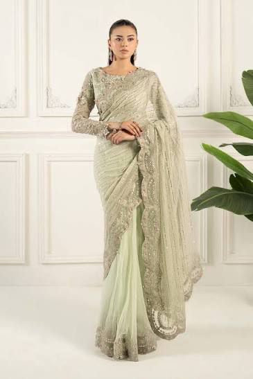 Maria B mint saree chiffon edition