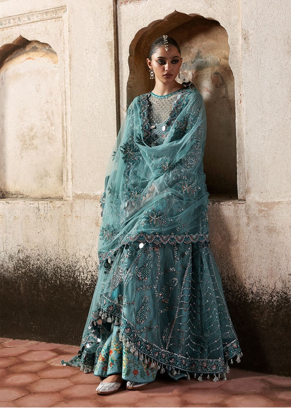 Hussain Rehar sea green bridal chiffon