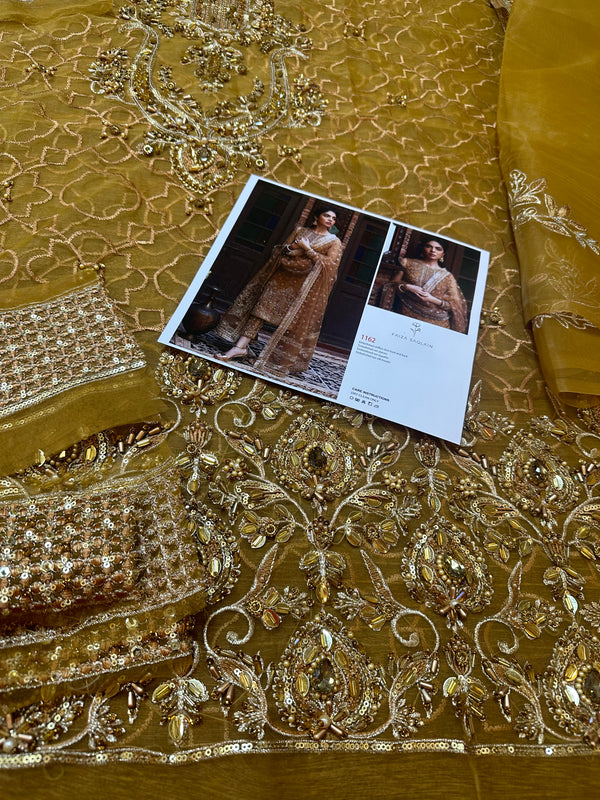 Faiza Saqlain copper gold wedding edition