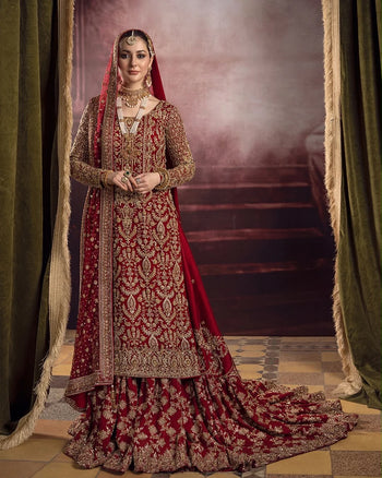 Faiza Saqlain red bridal chiffon wedding edition