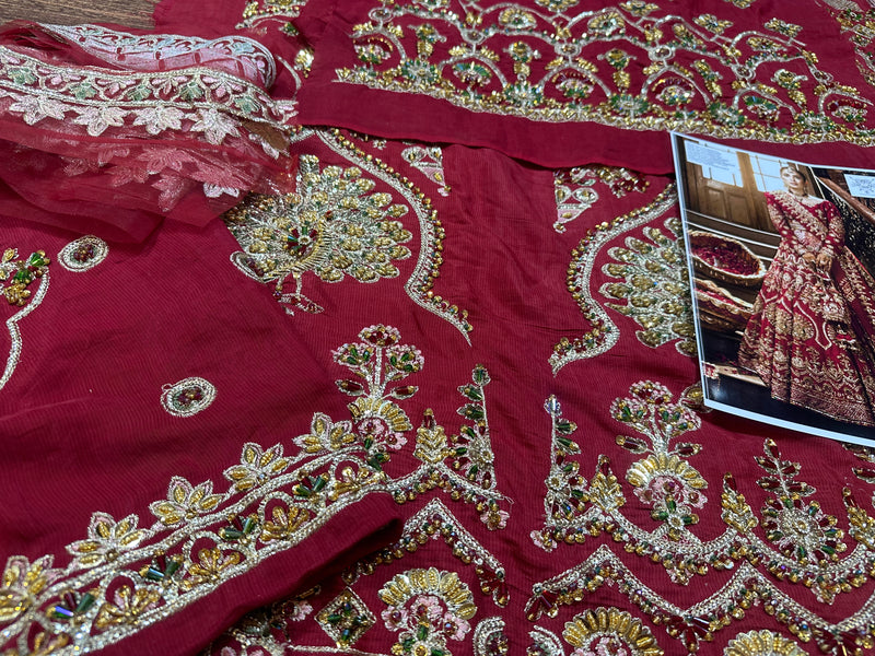 Mohsin Naveed Ranjha red bridal chiffon collection