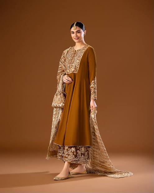 Faiza Saqlain copper chiffon wedding edition