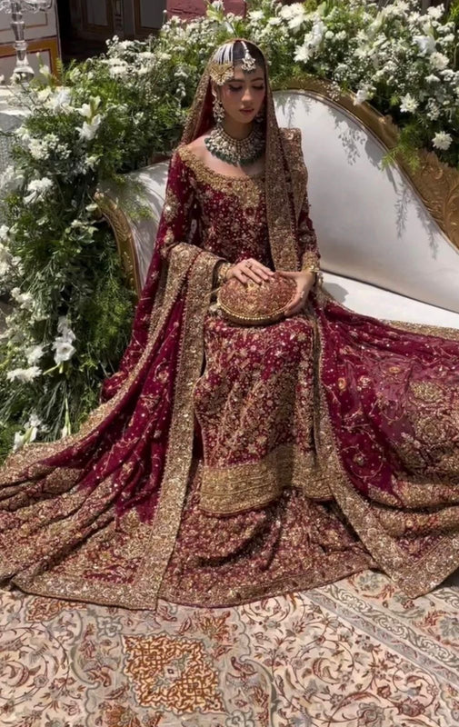 Haris shakeel red bridal chiffon collection