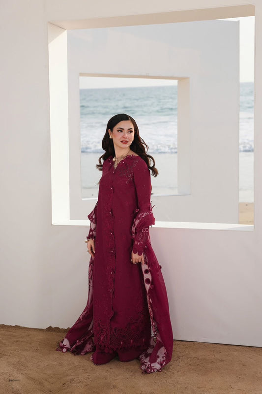 Qalamqar red meroon lawn 2025