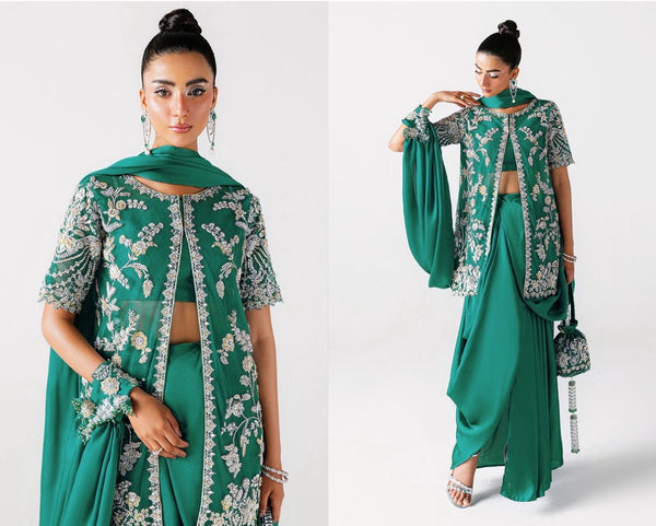 Sara Rohail ashgar green chiffon bridal collection