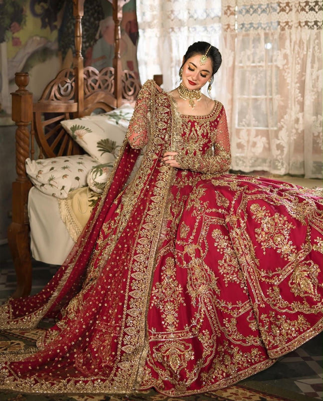Faiza Saqlain red bridal chiffon collection