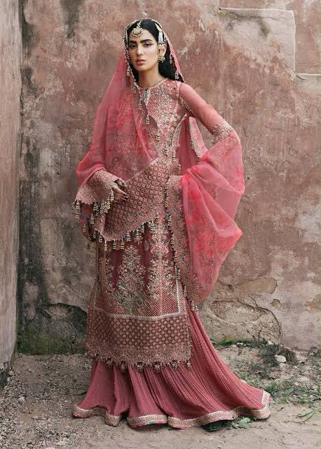Hussain Rehar pink chiffon wedding edition