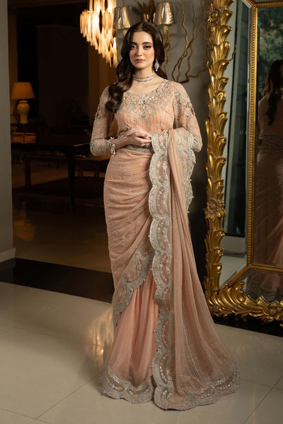 Maria B pink peach saree bridal chiffon