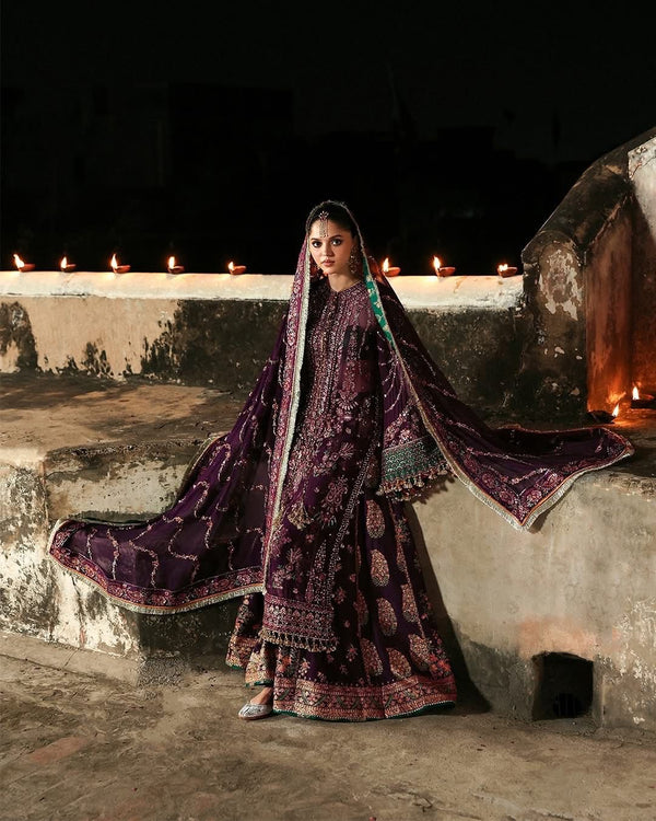 Hussain Rehar purple chiffon wedding edition