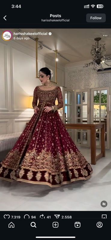 Haris shakeel meroon red frock