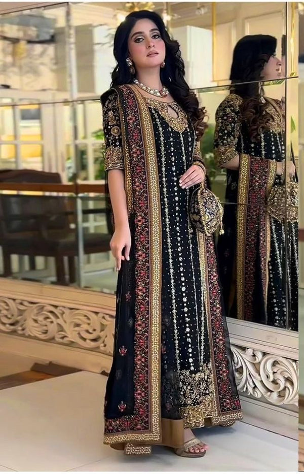 Haris shakeel black chiffon wedding edition