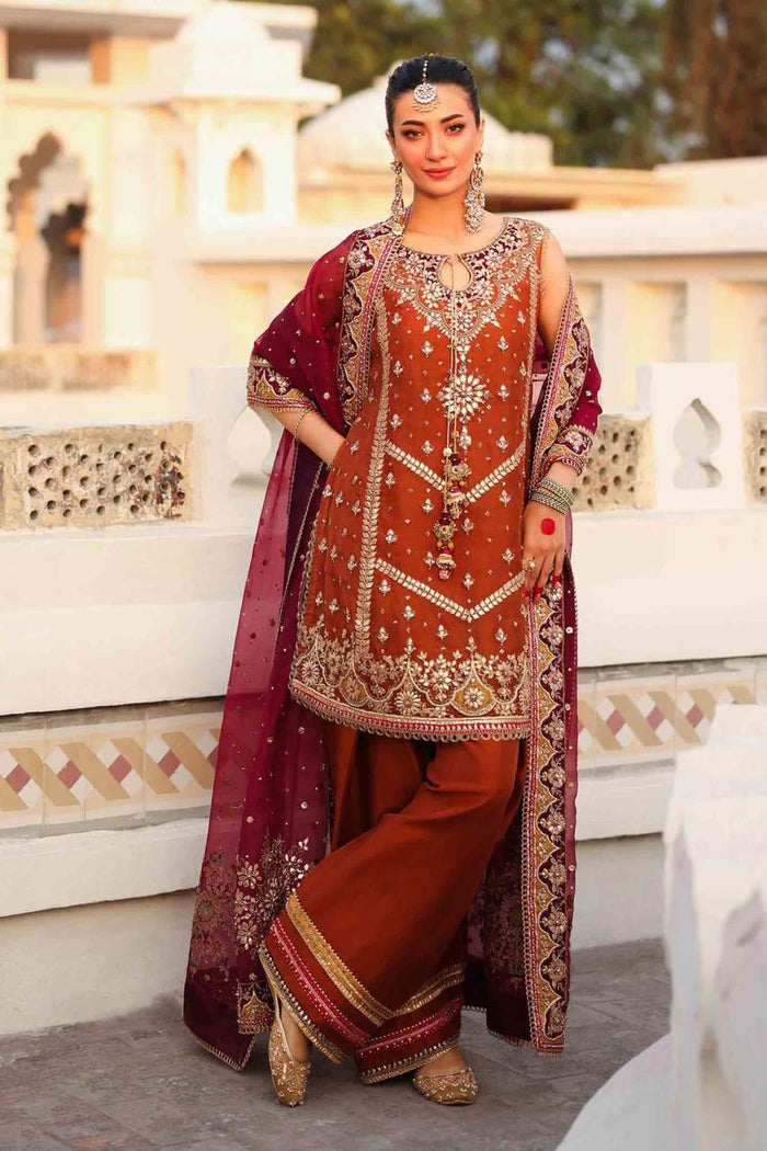 Maria B rust chiffon wedding edition