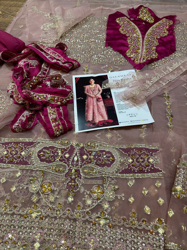 Qalamqar pink chiffon wedding edition