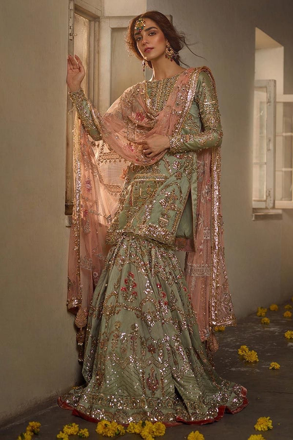 Mohsin Naveed Ranjha parrot pink chiffon collection