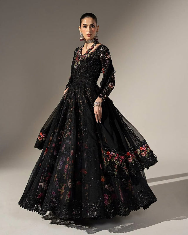 Maria B black mbroided wedding chiffon
