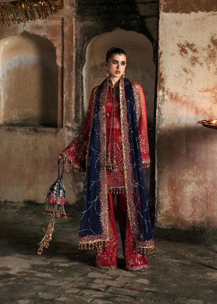 Hussain Rehar red purple chiffon wedding edition