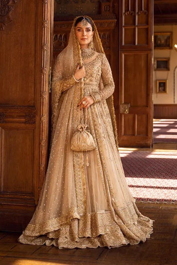 Faiza Saqlain golden bridal chiffon collection