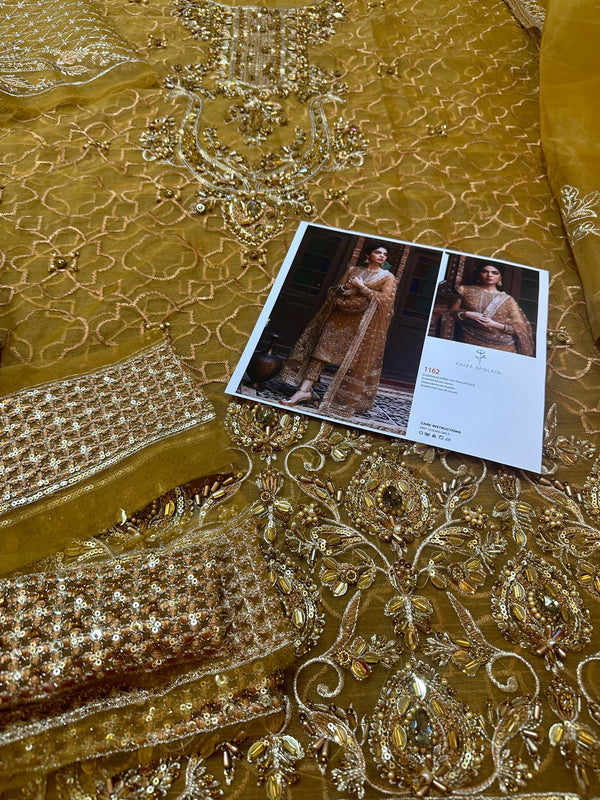 Faiza Saqlain copper gold wedding edition