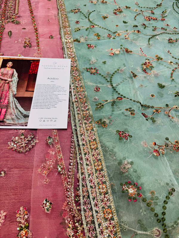 Hussain rehar pink green wedding edition