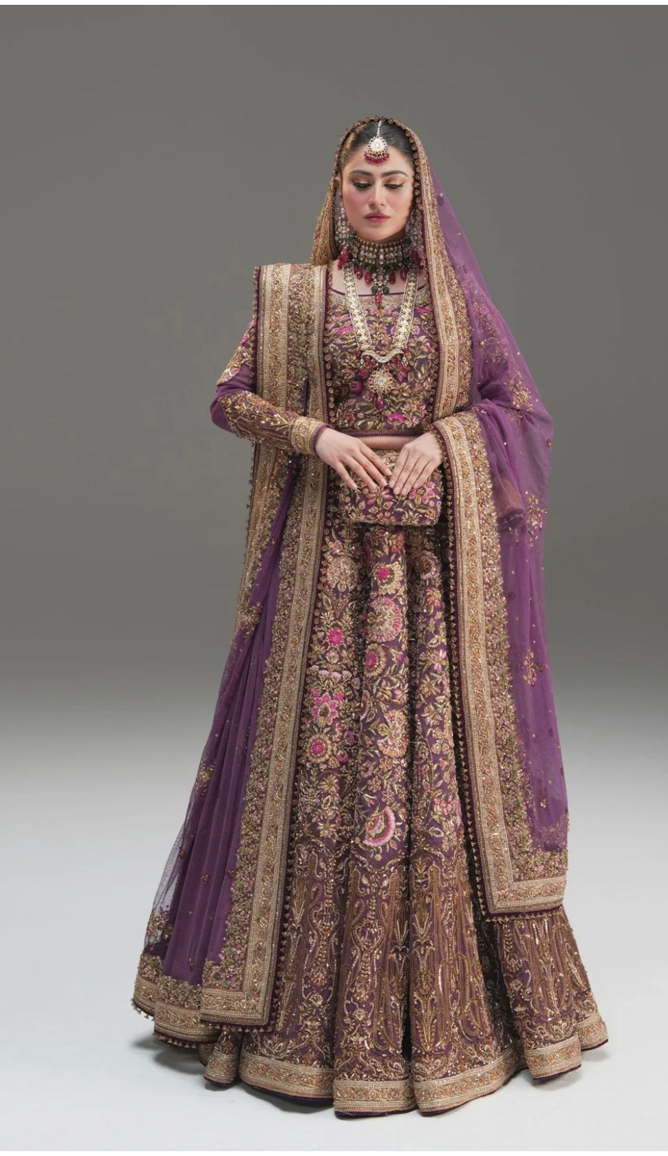 Fahad Hussain lilac purple chiffon bridal edition