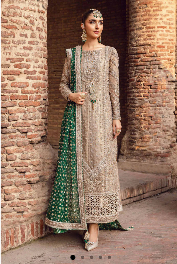 Maria B coture skin green bridal chiffon 2025