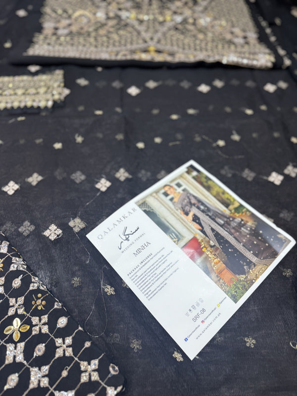 Qalamqar black saree wedding edition