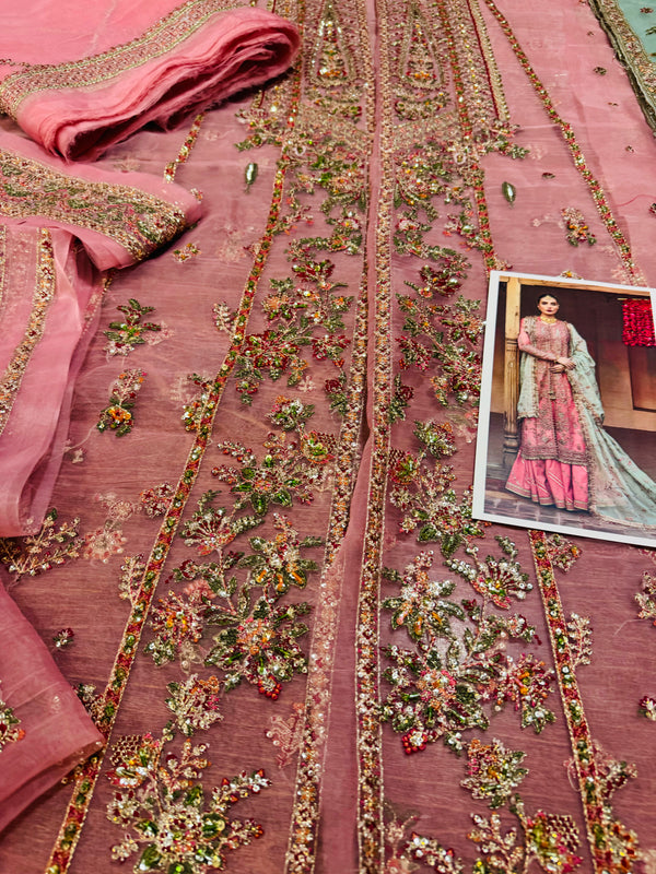 Hussain rehar pink green wedding edition