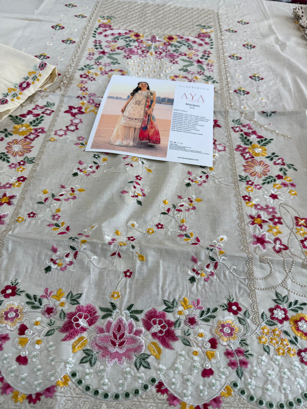 Faiza saqlain ivory multi lawn 2026
