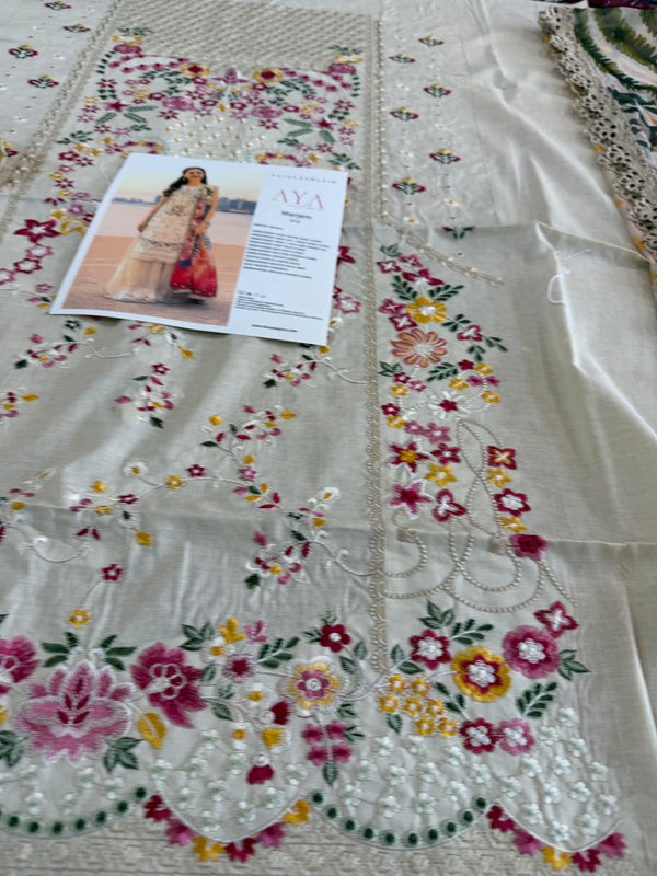 Faiza saqlain ivory multi lawn 2026