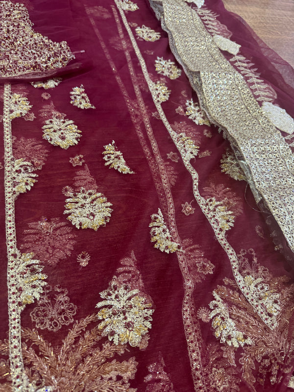 Hussain rehar majenda maroon wedding edition