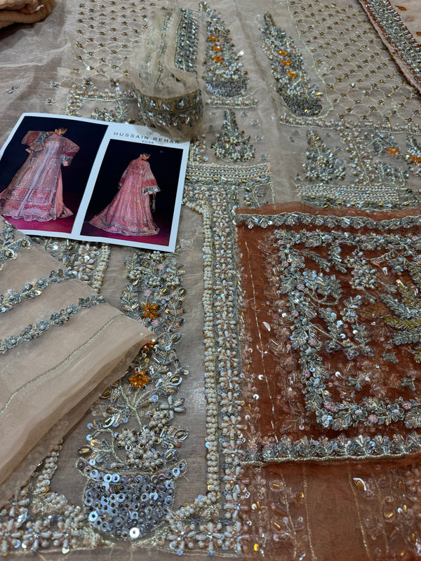 Hussain rehar white peach pink wedding edition