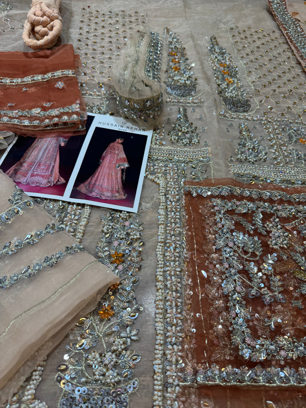 Hussain rehar white peach pink wedding edition