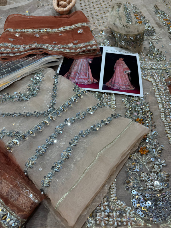 Hussain rehar white peach pink wedding edition