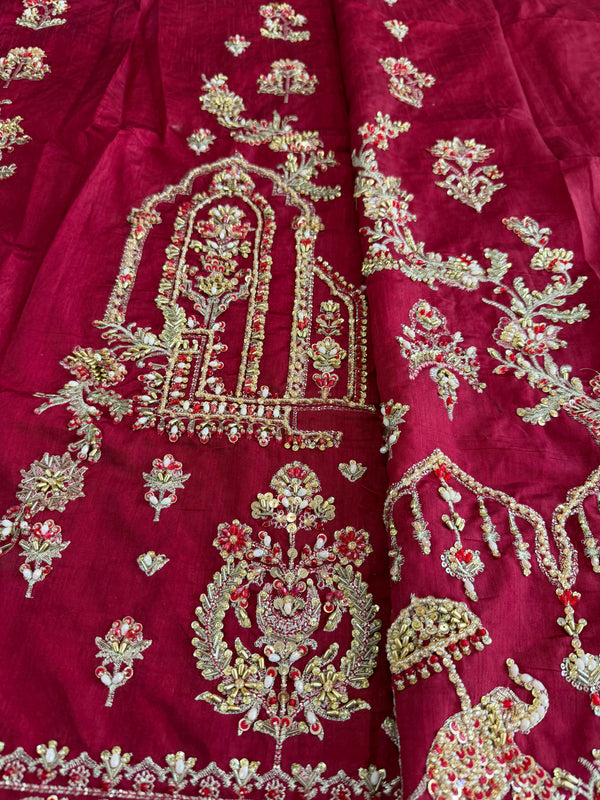 Mohsin Naveed Ranjha meroon chiffon wedding edition