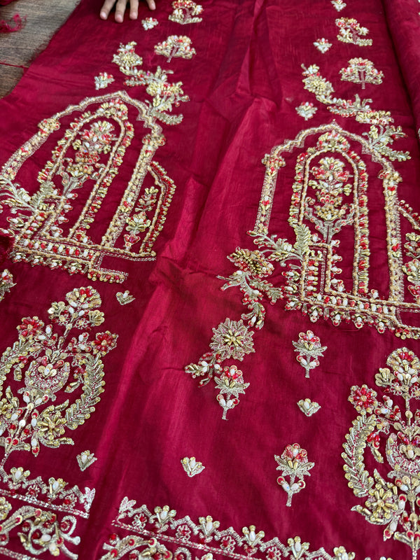 Mohsin Naveed Ranjha meroon chiffon wedding edition