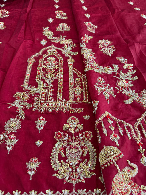 Mohsin Naveed Ranjha meroon chiffon wedding edition
