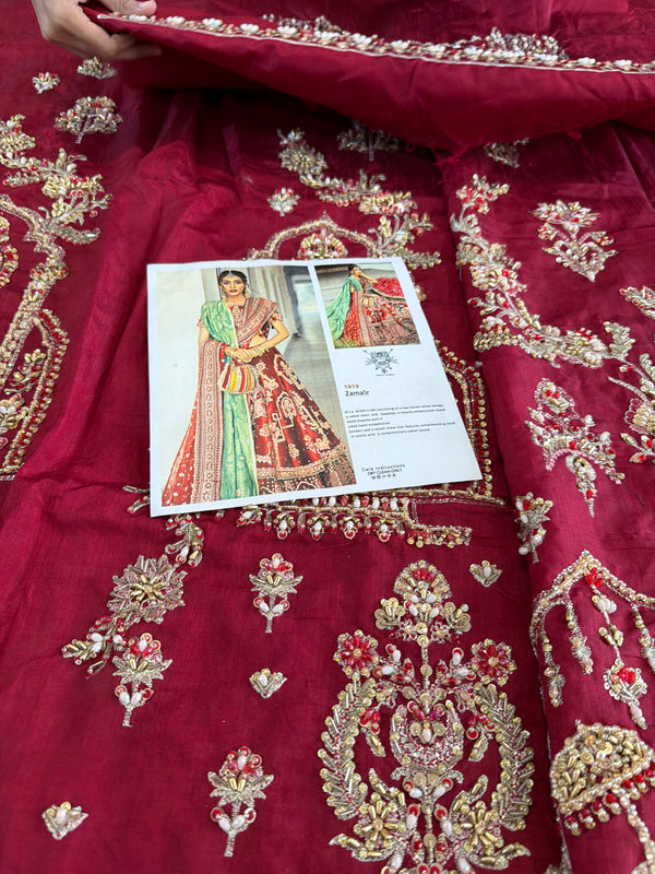 Mohsin Naveed Ranjha meroon chiffon wedding edition
