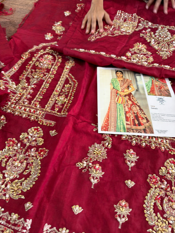 Mohsin Naveed Ranjha meroon chiffon wedding edition