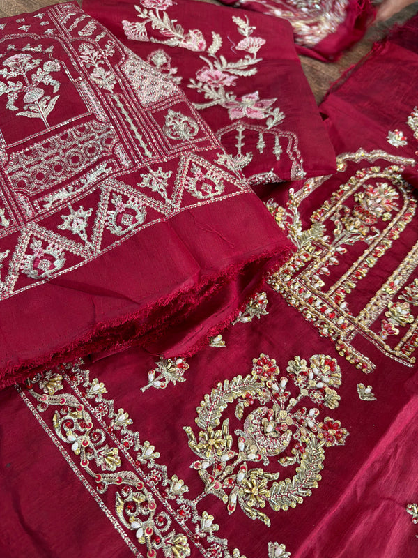 Mohsin Naveed Ranjha meroon chiffon wedding edition