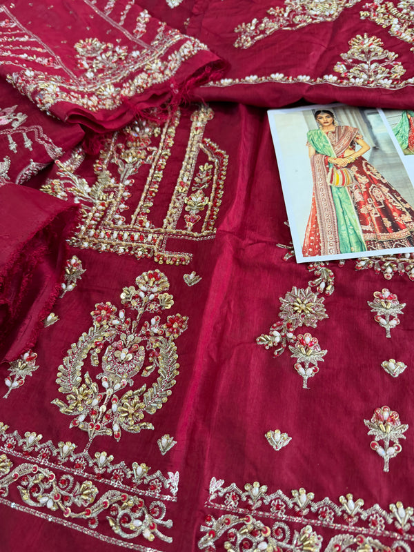 Mohsin Naveed Ranjha meroon chiffon wedding edition