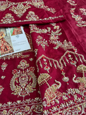 Mohsin Naveed Ranjha meroon chiffon wedding edition