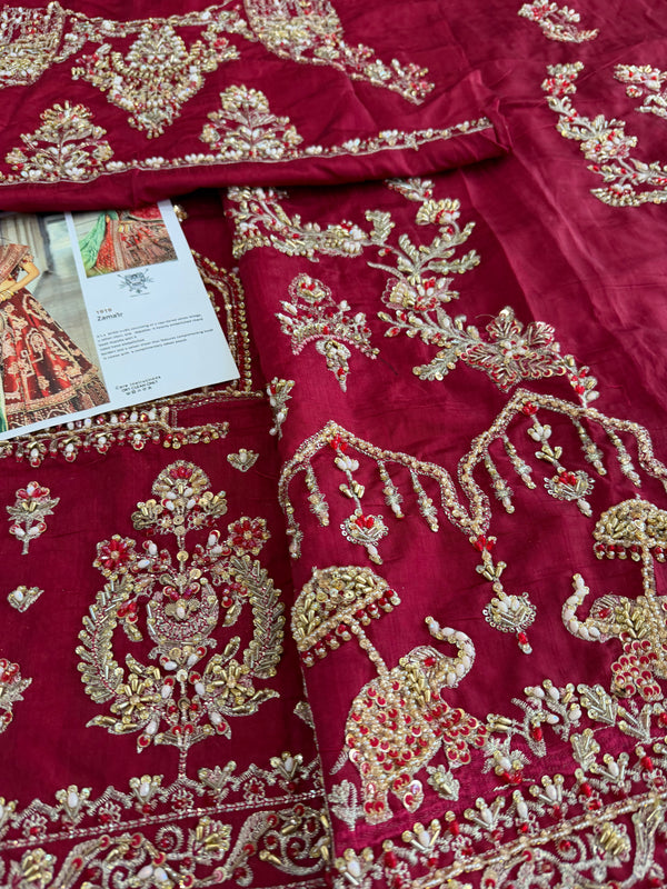Mohsin Naveed Ranjha meroon chiffon wedding edition