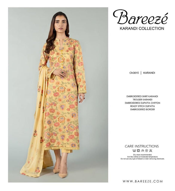 Bareeze yellow pink floral currendy