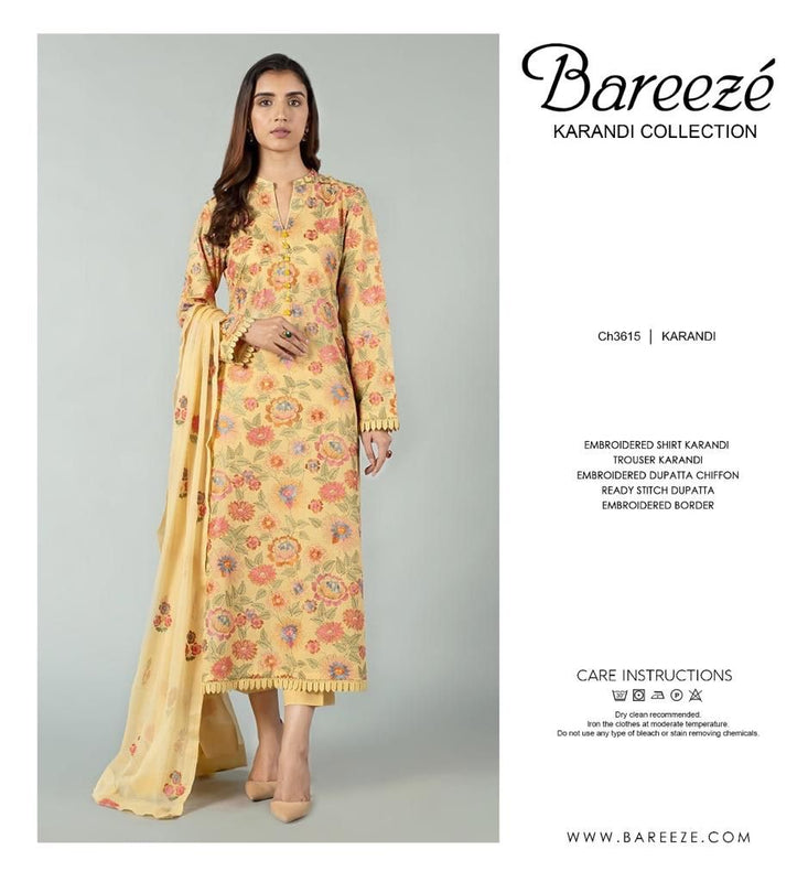 Bareeze yellow pink floral currendy