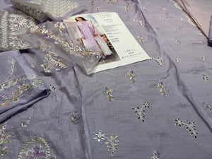 Qalamqar lilac lawn 2025 with pure chiffon dopata