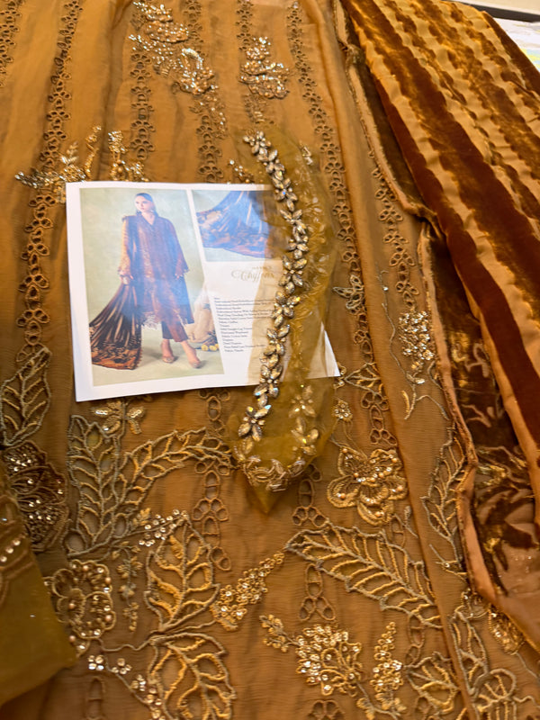 Maria b golden chiffon wedding