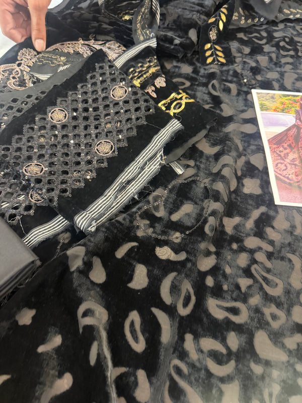 Maria B velvet black silk winter collection