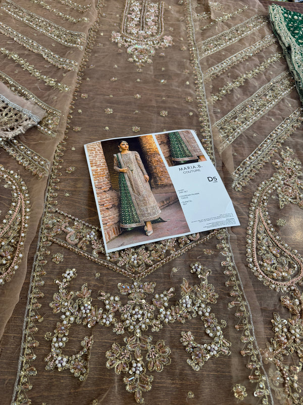 Maria B coture skin green bridal chiffon 2025