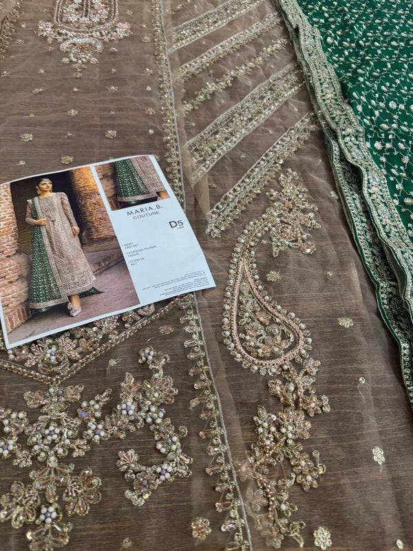 Maria B coture skin green bridal chiffon 2025