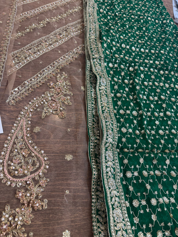 Maria B coture skin green bridal chiffon 2025